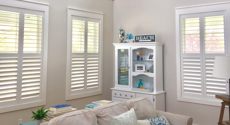 plantation shutters in Charlotte living room